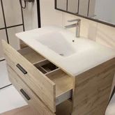 Meuble de salle de bain 80 cm - Chêne industriel - 3 Tiroirs - Vasque et Miroir