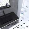 Meuble de salle de bain 80x50 cm - 2 tiroirs blanc - vasque resine noir effet pierre + colonne