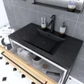 Meuble de salle de bain 80x50 cm + 2 tiroirs chêne naturel + vasque noir effet pierre + miroir led