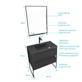 Meuble de salle de bain 80x50 cm - 2 tiroirs noir mat - vasque résine noire effet pierre + miroir