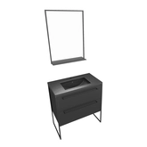 Meuble de salle de bain 80x50 cm - 2 tiroirs noir mat - vasque résine noire effet pierre + miroir