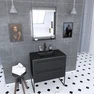 Meuble de salle de bain 80x50 cm - 2 tiroirs noir mat - vasque résine noire effet pierre + miroir