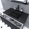 Meuble de salle de bain 80x50 cm Blanc - 2 tiroirs noir mat - vasque noire effet pierre - miroir LED