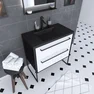 Meuble de salle de bain 80x50 cm Noir MAT - 2 tiroirs BLANC - vasque résine noire effet pierre