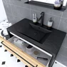 Meuble de salle de bain 80x50 cm NOIR MAT - 2 tiroirs - vasque résine noire effet pierre + miroir
