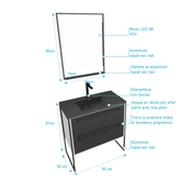 Meuble de salle de bain 80x50cm Blanc - 2 tiroirs - vasque resine noire effet pierre - miroir LED