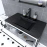 Meuble de salle de bain 80x50cm Blanc - 2 tiroirs blanc - vasque resine noire effet pierre