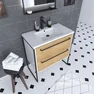 Meuble de salle de bain 80x50cm Blanc - 2 tiroirs chêne naturel - vasque blanche - STRUCTURA F023
