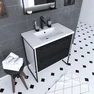 Meuble de salle de bain 80x50cm Blanc - 2 tiroirs noir mat - vasque résine blanche - STRUCTURA P021