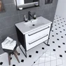 Meuble de salle de bain 80x50cm NOIR MAT - 2 tiroirs blanc - vasque blanche - STRUCTURA F034