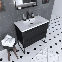 Meuble de salle de bain 80x50cm NOIR MAT - 2 tiroirs Noir mat - vasque blanche - STRUCTURA P054