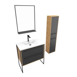 Meuble de salle de bain 80x50cm - vasque blanche 80x50cm -tiroirs noir mat + colonne + miroir 