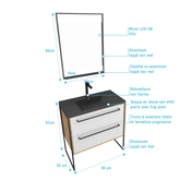 Meuble de salle de bain 80x50cm - vasque noir effet pierre 80x50cm - 2 tiroirs - miroir led 