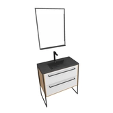 Meuble de salle de bain 80x50cm - vasque noir effet pierre 80x50cm - 2 tiroirs - miroir led 