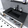 Meuble de salle de bain 80x50cm - vasque noir effet pierre 80x50cm - 2 tiroirs + miroir