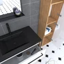 Meuble de salle de bain 80x50cm - vasque noir effet pierre 80x50cm - 2 tiroirs - colonne - miroir