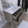 Meuble de salle de bain 80x50x89cm en MDF effet chêne naturel - 2 tiroirs dont 1 tiroir à l'anglaise - avec miroir LED -  ORGANIC 80 BROWN