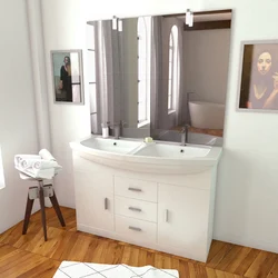 Meuble de salle de bain blanc double vasque 120cm sur pied + vasque ceramique blanche + miroir led