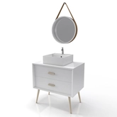 MEUBLE DE SALLE DE BAIN SCANDINAVE BLANC 80 CM SUR PIEDS AVEC TIROIRS - VASQUE A POSER ET MIROIR