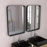 Meuble de Salle de Bains 120 cm_2 Vasques Carrées_2 miroirs - Chêne naturel et Noir Mat - UBY