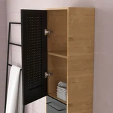 Meuble de Salle de Bains 120 cm - 2 Vasques Rectangles et Colonne - Chêne naturel et Noir Mat - UBY