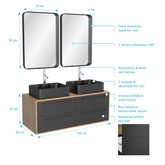 Meuble de Salle de Bains 120 cm_2 Vasques Rectangles_2 miroirs - Chêne naturel et Noir Mat - UBY