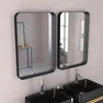 Meuble de Salle de Bains 120 cm_2 Vasques Rectangles_2 miroirs - Chêne naturel et Noir Mat - UBY