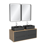 Meuble de Salle de Bains 120 cm_2 Vasques Rectangles_2 Miroirs Led - Chêne naturel et Noir Mat - UBY