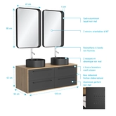 Meuble de Salle de Bains 120 cm_2 Vasques Rondes_2 miroirs - Chêne naturel et Noir Mat - UBY