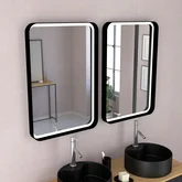 Meuble de Salle de Bains 120 cm_2 Vasques Rondes_2 miroirs Led - Chêne naturel et Noir Mat - UBY