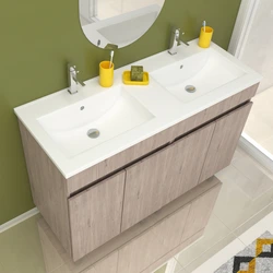 Meuble de salle de bains 120cm Chêne Celtic 4 portes sur pieds + vasque céramique blanche - STARTED