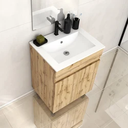 Meuble de salle de bains 60cm 2 Portes_Chêne Industriel + Vasque céramique blanche - TIMBER 60