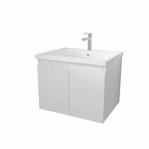 Meuble de salle de bains 60cm à Suspendre Blanc - 2 Portes - Vasque Blanche - ELEMENTARY