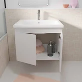Meuble de salle de bains 60cm à Suspendre Blanc - 2 Portes - Vasque Blanche - ELEMENTARY