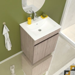 Meuble de salle de bains 60cm Chêne Celtic 2 portes sur pieds + vasque céramique blanche - STARTED