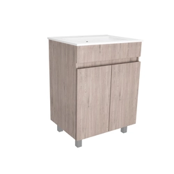 Meuble de salle de bains 60cm Chêne Celtic 2 portes sur pieds + vasque céramique blanche - STARTED