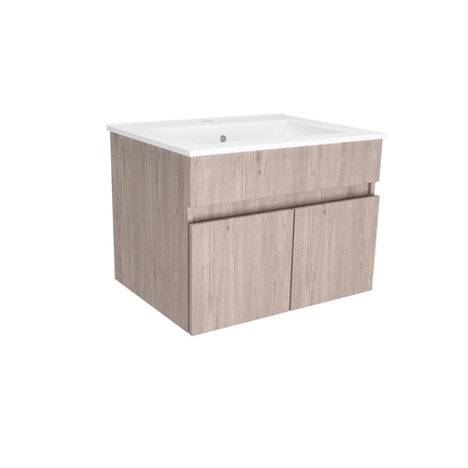 Meuble de salle de bains 60cm Chêne Celtic 2 portes suspendu + vasque céramique blanche - STARTED