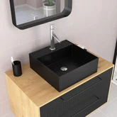 Meuble de Salle de Bains 80 cm avec Vasque Carrée - Finition Chêne naturel et Noir Mat - UBY