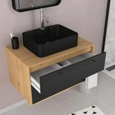 Meuble de Salle de Bains 80 cm avec Vasque Rectangulaire - Finition Chêne naturel et Noir Mat - UBY