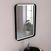 Meuble de Salle de Bains 80 cm, Vasque Ronde et Miroir Led - Chêne naturel et Noir Mat - UBY