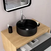 Meuble de Salle de Bains 80 cm, Vasque Ronde et Miroir Led - Chêne naturel et Noir Mat - UBY