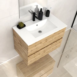 Meuble de salle de bains 80cm 2 Tiroirs_Chêne Industriel + Vasque céramique blanche - TIMBER 80