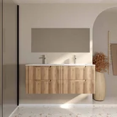 Meuble de Salle de Bains LEON 120cm D?cor Bois - 4 Tiroirs en MDF Ondul?s - Vasque ? encastrer