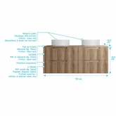 Meuble de Salle de Bains LEON 120cm Décor Bois - 4 Tiroirs en MDF Ondules - Vasques Rondes 36cm