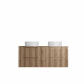 Meuble de Salle de Bains LEON 120cm Décor Bois - 4 Tiroirs en MDF Ondules - Vasques Rondes 36cm