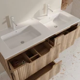 Meuble de Salle de Bains LEON 120cm Décor Bois - 4 Tiroirs en MDF Ondulés - Vasque à encastrer