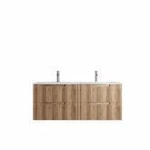 Meuble de Salle de Bains LEON 120cm Décor Bois - 4 Tiroirs en MDF Ondulés - Vasque à encastrer