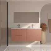 Meuble de Salle de Bains LEON 120cm Terracotta - 4 Tiroirs en MDF Ondul?s - Vasque ? encastrer