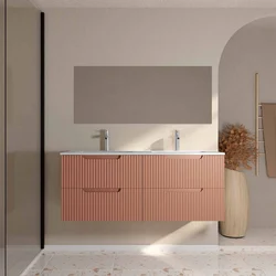 Meuble de Salle de Bains LEON 120cm Terracotta - 4 Tiroirs en MDF Ondul?s - Vasque ? encastrer