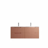 Meuble de Salle de Bains LEON 120cm Terracotta - 4 Tiroirs en MDF Ondulés - Vasque à encastrer